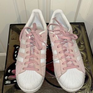 Adidas Women's Pink and White Sneakers